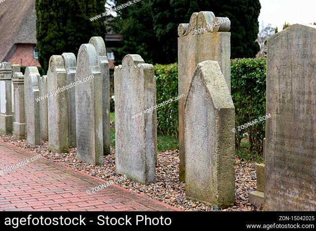 AMRUM, GERMANY - JANUARY 01, 2020: In Nebel on the North Frisian Island Amrum in Germany the historic Sailor Tombstones have been restored