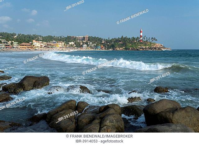 Kovalam Beach, Lighthouse Beach, the lightouse at the back, Kovalam, Kerala, India