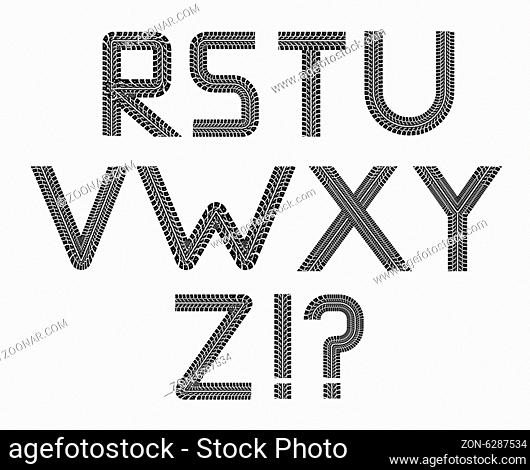 Tire tracks vector font on white background. Part 03