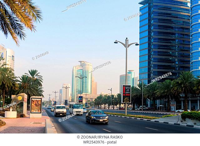 Light traffic along a major, arterial highway through metropolitan Dubai