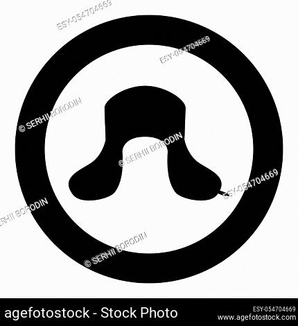 Earflapped fur hat Ushanka russion hatwear icon black color vector in circle round illustration flat style simple image