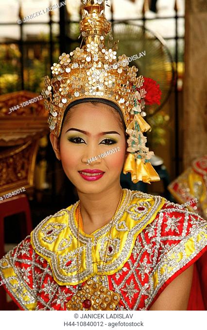 Thailand, Asia, Bangkok, female dancer, Erawan shrine, Southeast Asia, portrait, woman, headdress, costume, folklore