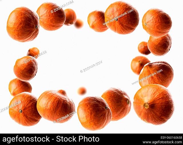 Ripe pumpkins levitate on a white background