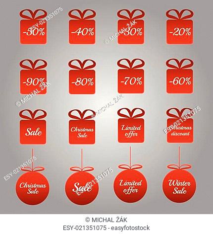 Christmas pricing tags - red gift and bauble shapes
