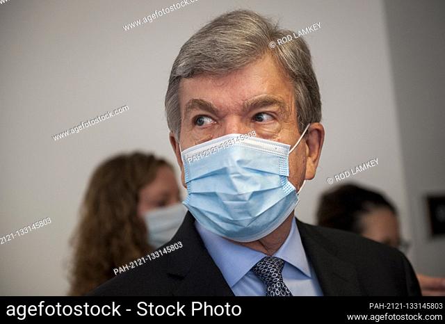 United States Senator Roy Blunt (Republican of Missouri) fields questions from reporters as he arrives for the GOP luncheon in the Hart Senate Office Building...