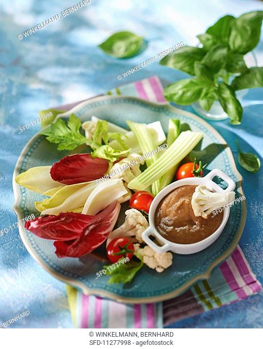 Raw vegetables with an anchovy dip