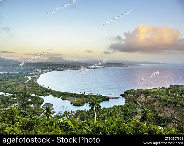 View over Bahia de Miel towards city and El Yunque Mountain, Baracoa, Guantanamo Province, Cuba