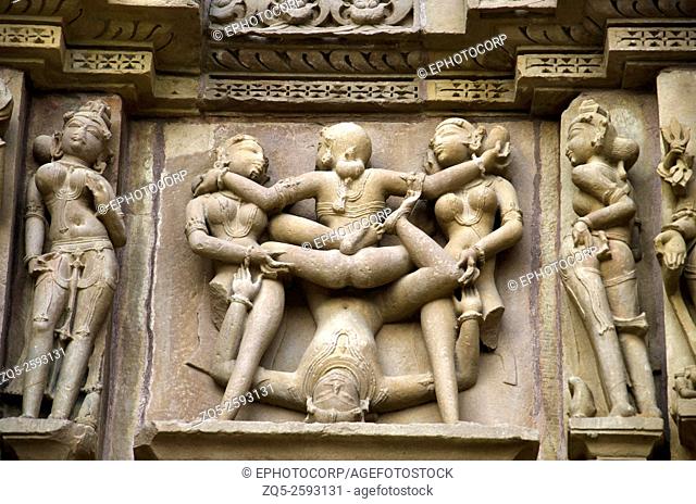 KANDARIYA MAHADEV TEMPLE: South Wall - Lower Panel - Mithuna Couple, Western Group, Khajuraho, Madhya Pradesh, India, UNESCO World Heritage Site