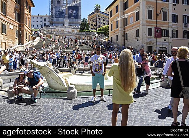 Tourists, Spanish Steps, Stairs, Fountain, Piazza di Spagna, Square, Rome, Lazio, Italy, Europe