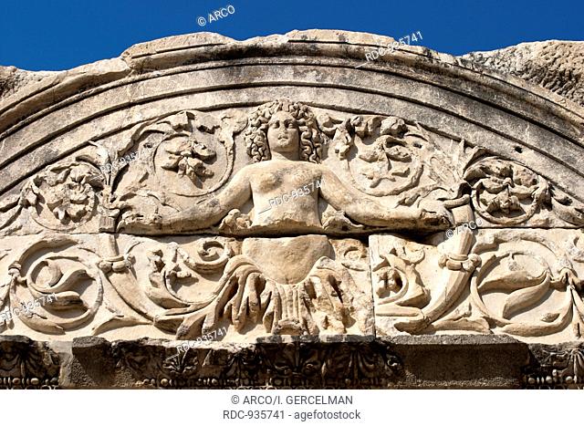 Medus detail of Hadrian's Temple, Ephesus, Izmir, Turkey