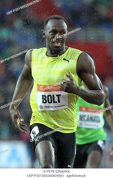 Jamaican sprinter Usain Bolt competes during the 200 metres men event at the Golden Spike athletic meeting in Ostrava, Czech Republic, Tuesday, May 26, 2015