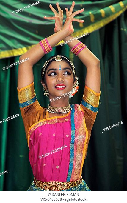 CANADA, BRAMPTON, 03.08.2015, Tamil Hindu girl performs a classical Bharatnatyam dance during the inauguration of the Sri Sivasubramaniya Swami Temple in...