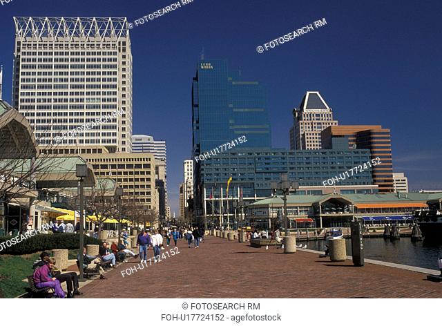 Baltimore, Inner Harbor, MD, Maryland, View of the downtown skyline of Baltimore and the Inner Harbor