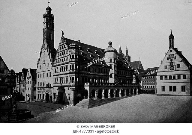 City hall and Ratstrinkstube tavern in Rothenburg ob der Tauber, Bavaria, Germany, Europe, historical photograph from around 1900