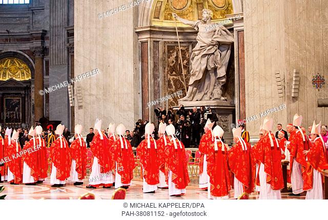 Cardinals arrive for the religious mass 'Pro Eligendo Romano Pontifice' at Saint Peter's Basilica in the Vatican, Vatican City, 12 March 2013