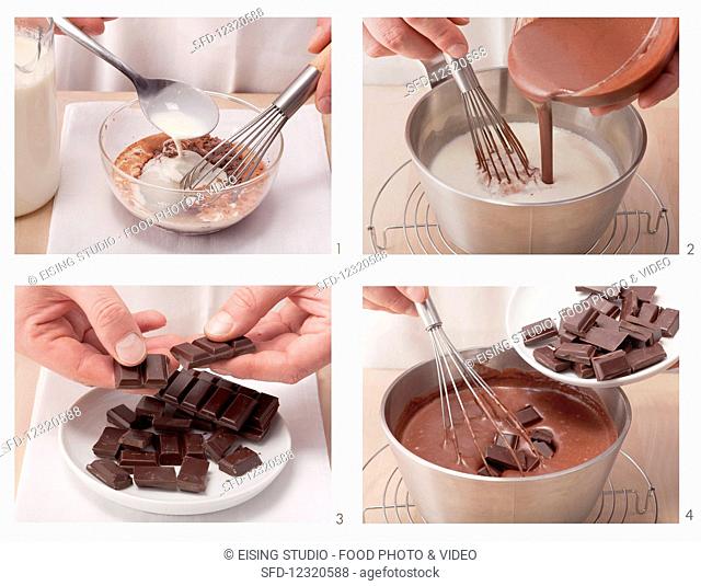 Classic chocolate pudding being made