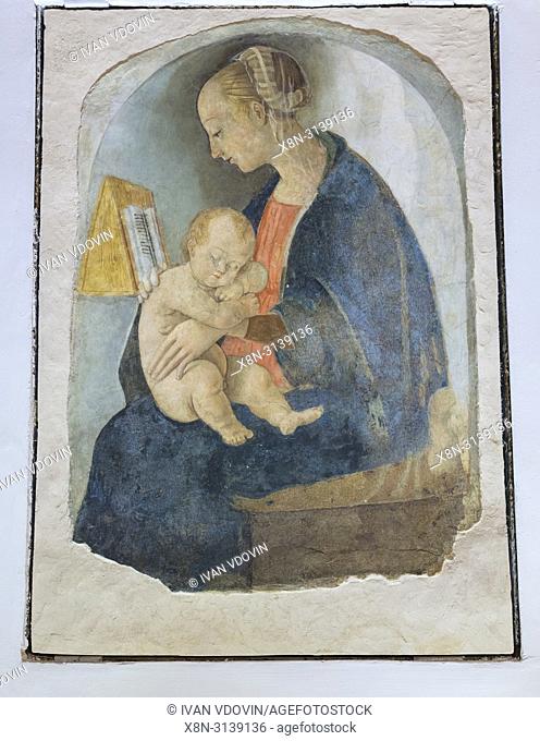 Virgin Mary with Child, fresco painting, Raphael's house, Urbino, Marche, Italy