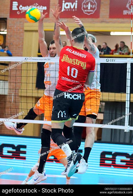 Kaloyan Balabanov (Nr 10) of Jihostroj in action during the Men's Volleyball Champions League 2nd round Group D match Jihostroj Ceske Budejovice vs Jastrzebski...