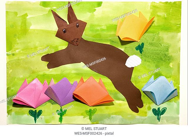 Water colour painting and craft of easter bunny