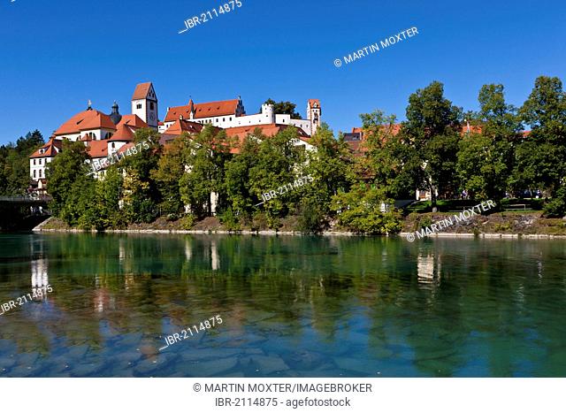 The monastery of St. Mang, a former Benedictine monastery in the diocese of Augsburg, Lech river, Fuessen, East Allgaeu, Swabia, Bavaria, Germany, Europe