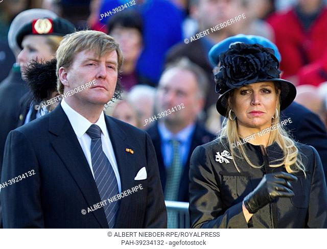 Dutch King Willem-Alexander and Queen Maxima at the wreath laying ceremony at the WWII memorial at the monument op de Dam in Amsterdam 04-05-2013 Photo: Albert...