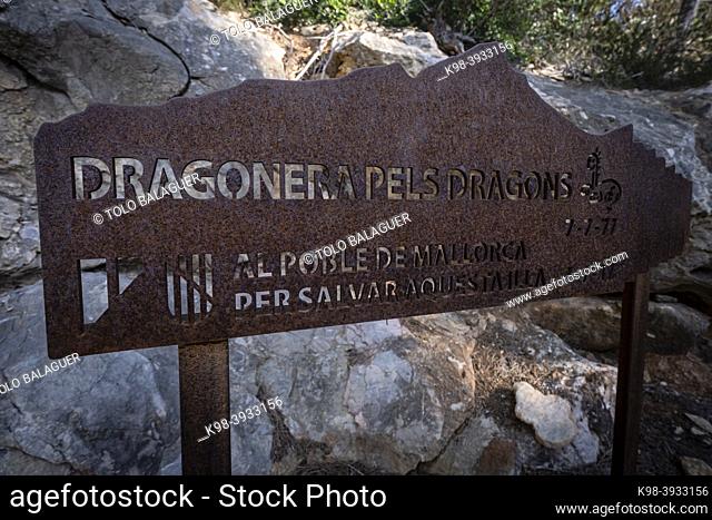 plaque commemorating the popular occupation of Sa Dragonera, Sa Dragonera natural park, Mallorca, Balearic Islands, Spain