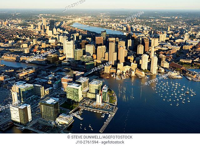 Seaport district, aerial, Fan Pier, South Boston, Massachusetts, USA