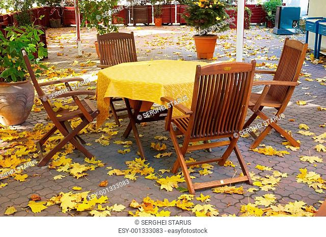 autumn empty terrace table