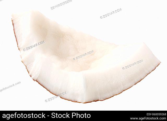 Piece of coconut meat (Cocos nucifera shelled fruit kernel), broken, irregular shaped