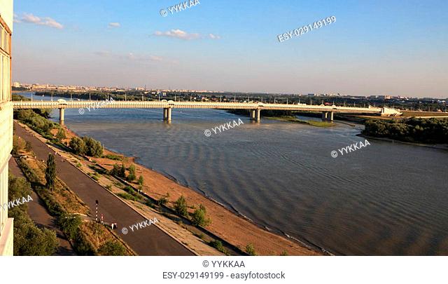 Bridge named after the sixtieth anniversary of victory. Irtysh River. Omsk. Russia