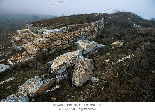 Remains of walls in Castro Cildá. The Las Loras World Geopark. UNESCO Global Geopark. Nearby Olleros de Pisuerga. Palencia. Castilla y León. Spain