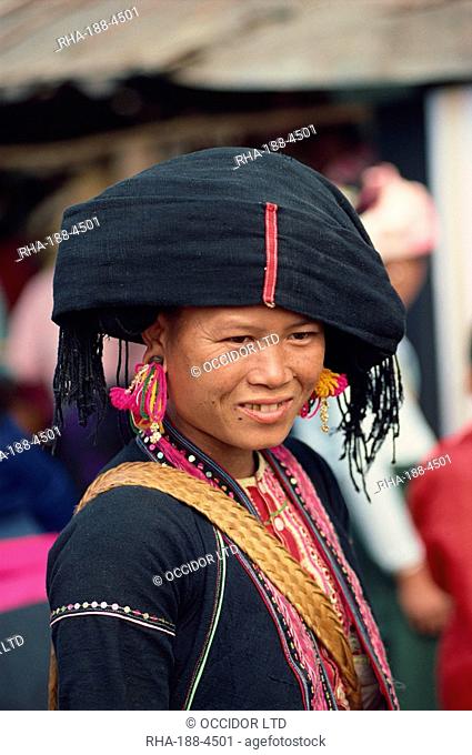 Portrait of a Blang woman in traditional dress at Menghai, Yunnan Province, China, Asia