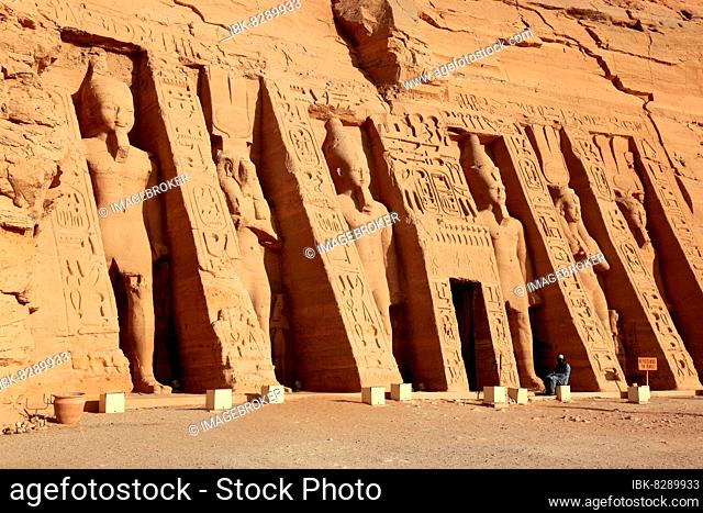 Abu Simbel, also Abu Simbal, Ebsambul or Isambul, the smaller temple of Hathor in memory of Nefetari, Upper Egypt, Egypt, Africa