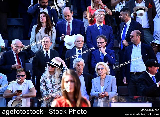 President of the Italian Republic Sergio Mattarella in the stands during the final of the International Tennis BNL in Rome played at Foro Italico between the...