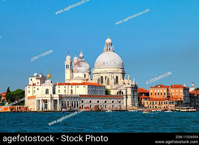 Basilica di Santa Maria della Salute on Punta della Dogana in Venice, Italy. This church was commisioned by Venice's plague survivors as thanks for salvation