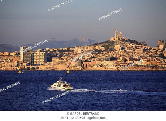 France, Bouches du Rhone, Marseille surounded by the Notre Dame de la Garde cathedral