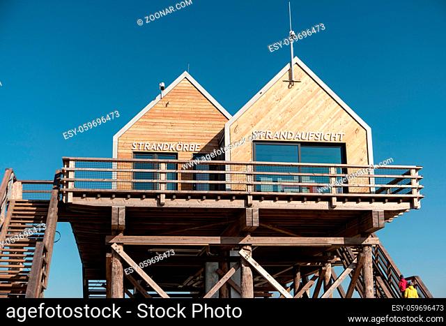 Characteristic Stilt House on the Beach of Sankt Peter-Ording in Germany
