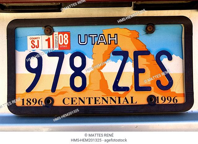 United States, Utah, registration plaque