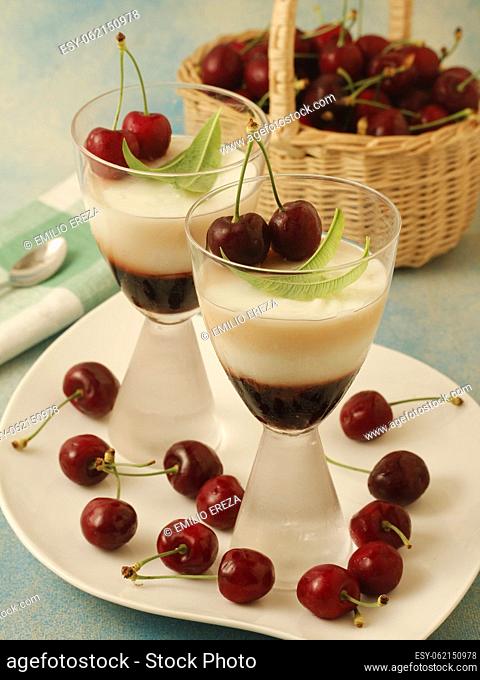 Curd with cherry jam