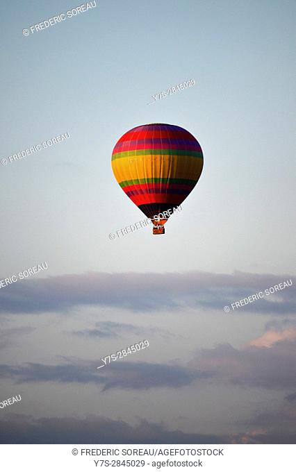 Hot air balloon above Vang Vieng, Laos, Southeast Asia