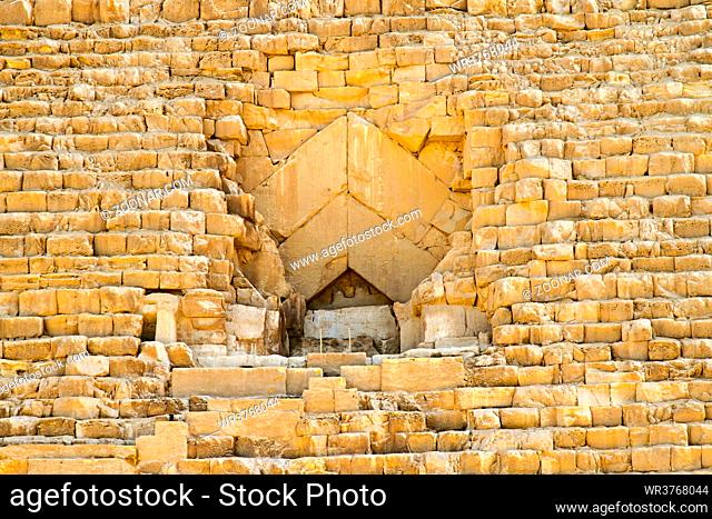 Great pyramid of Giza entrance in middle