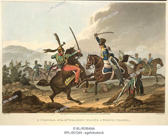 Cavalry fighting, Corporal Logan of the 13th Dragoons killing a French colonel, at Campo-Mayor, in June 1811. Image taken from Historic, Military