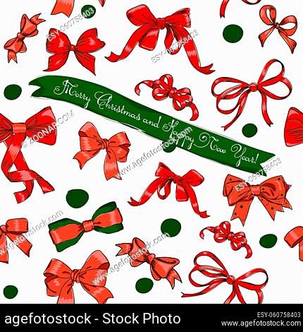 Seamless texture with Chrestmas red bows. Vector illustration eps8