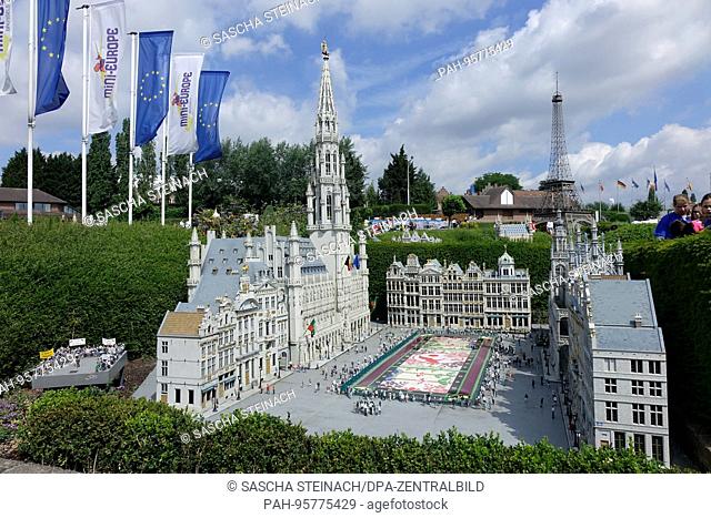 A miniature of the Grand Place and surrounding buildings in Brussels, at the exhibition site of Mini-Europe in the Belgian capital Brussels, 26.06
