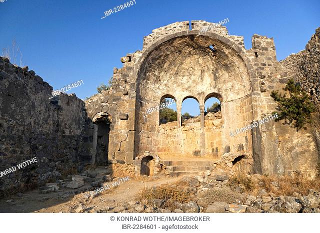 Byzantine church on Gemiler island, Lycian coast, Lycia, Mediterranean Sea, Turkey