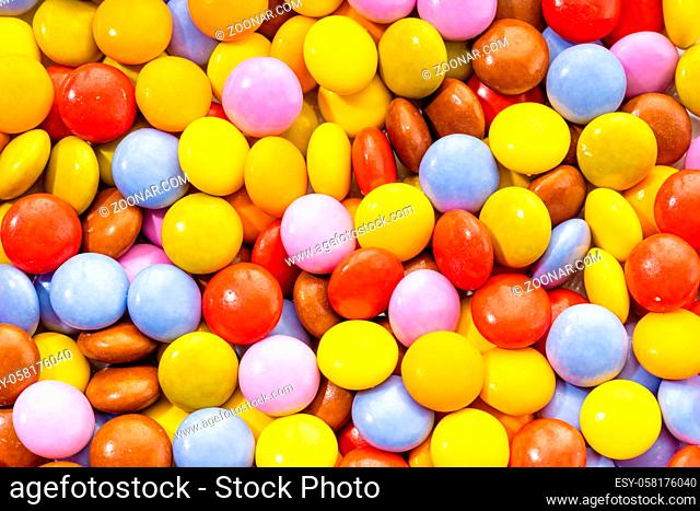 Multicolored Chocolate candy background. Top view