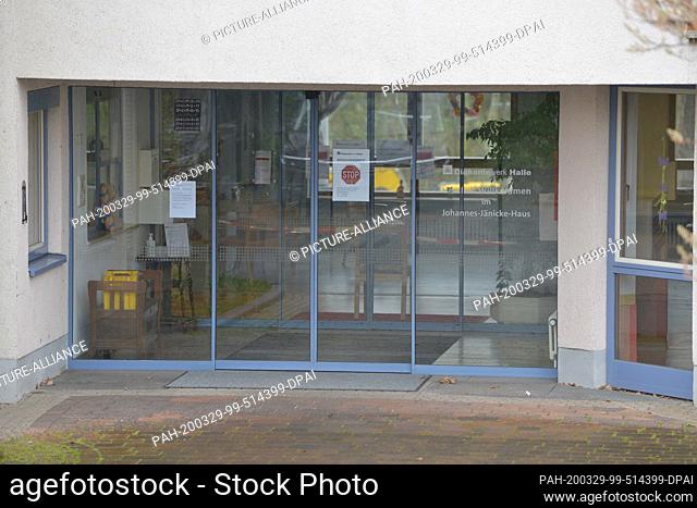 29 March 2020, Saxony-Anhalt, Halle (Saale): The main entrance of the nursing home ""Johannes Jänicke"" of the Diakonie. In the nursing home 13 residents tested...
