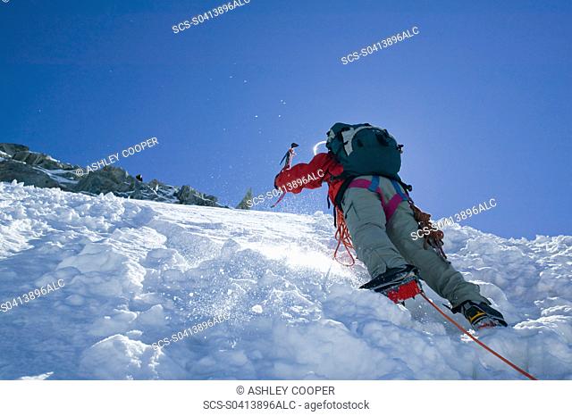 Climbing ice on the Grand Montets above Chamonix France