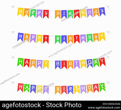 Celebrate background. Party colorful flags. Bunting flags banner with happy birthday letters. Vector illustration
