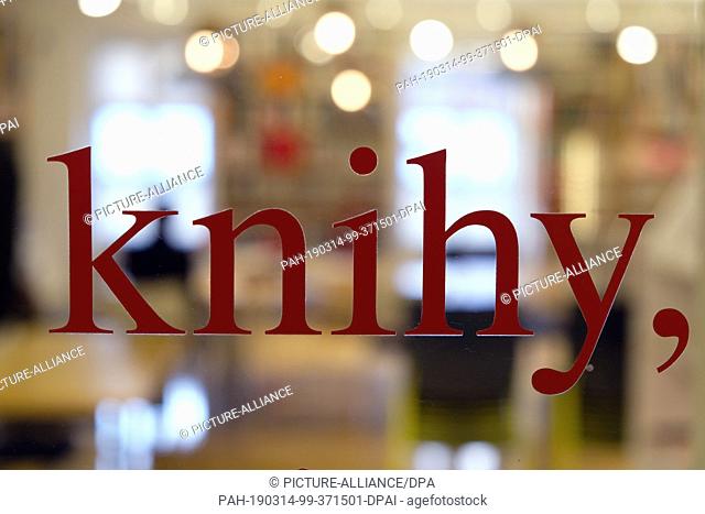 29 January 2019, Czechia, Brünn: ""Knihy"" (German: ""Bücher"") stands on a glass pane of a reading room in the Moravian Gallery